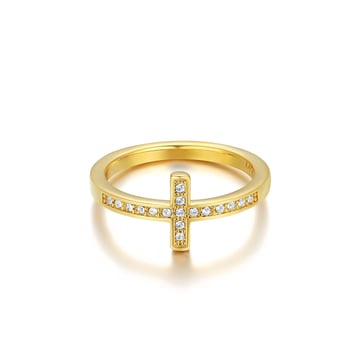 Minimalist Cross Ring with Clear Swarovski Crystals Gold Plated