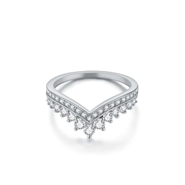 Princess Wishbone Ring with Clear Swarovski Crystals Rhodium Plated