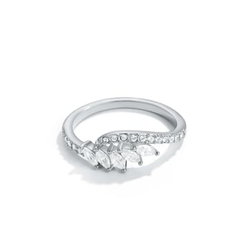 Aelia Ring with CZ and Clear Swarovski Crystals Rhodium Plated