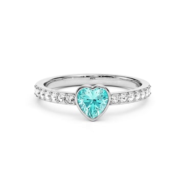 Solitaire Petite Heart Ring with Light Turquoise Crystals Rhodium Plated