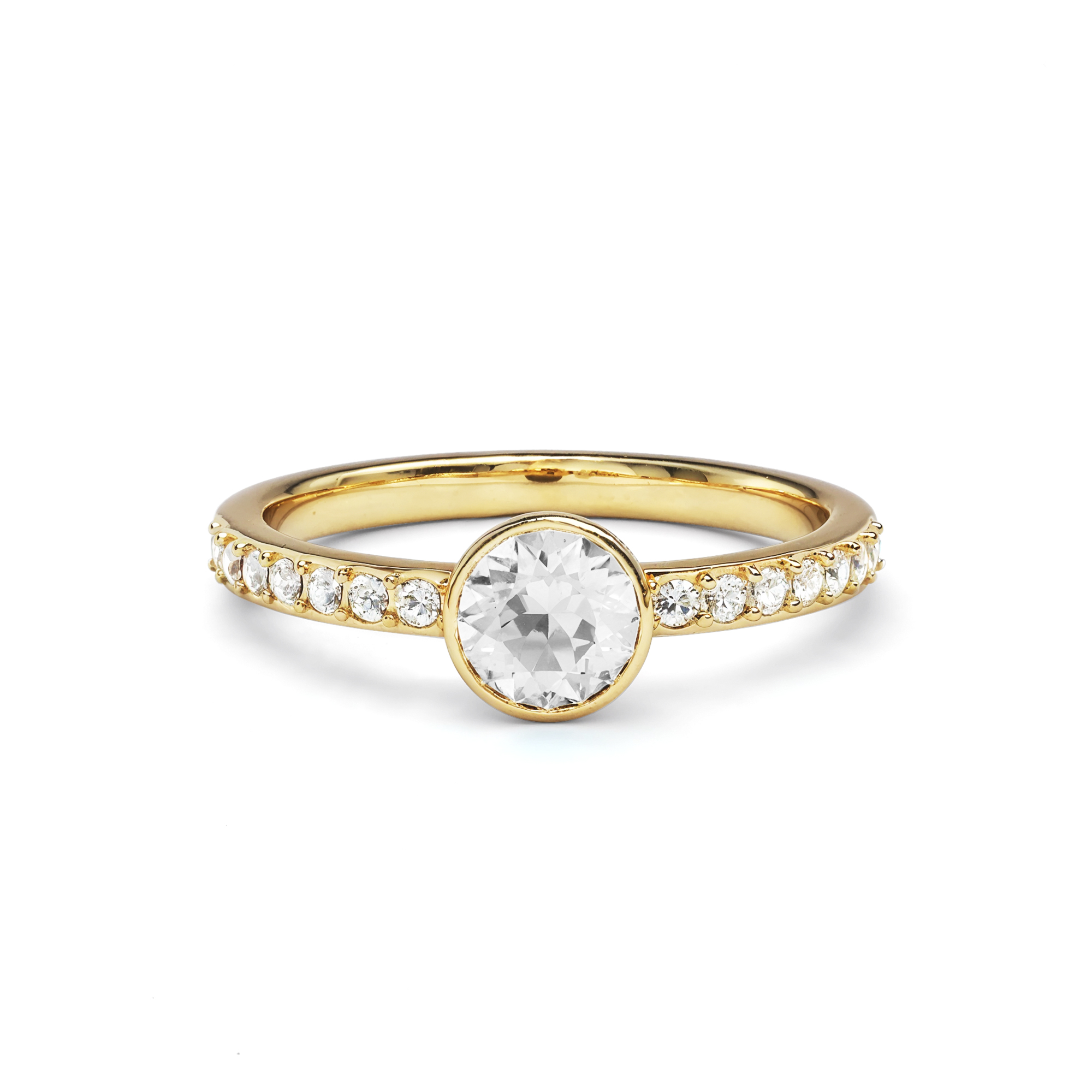 Solitaire Petite Round Ring Clear Crystals Gold Plated