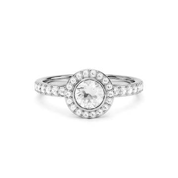 Halo Angelic Round Statement Ring with Clear Crystals Rhodium Plated