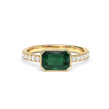 Solitaire Petite Octagon Ring with Emerald Crystals Gold Plated