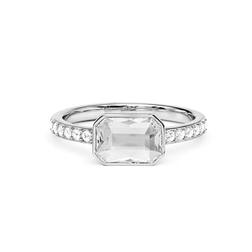 Solitaire Petite Octagon Ring with Clear Crystals Rhodium Plated