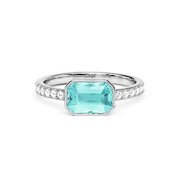 Solitaire Petite Octagon Ring with Light Turquoise Crystals Rhodium Plated