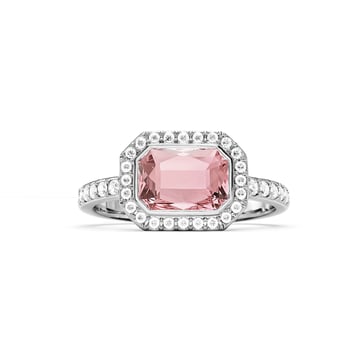 Halo Octagon Statement Ring with Light Rose Crystals Rhodium Plated