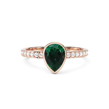 Solitaire Petite Teardrop Ring with Emerald Crystals Rose Gold Plated
