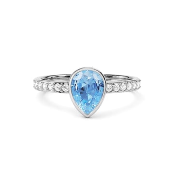 Solitaire Petite Teardrop Ring with Light Sapphire Crystals Rhodium Plated