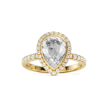 Halo Teardrop Statement Ring with Clear Crystals Gold Plated