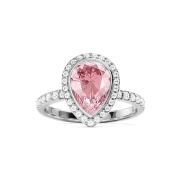 Halo Teardrop Statement Ring with Light Rose Crystals Rhodium Plated