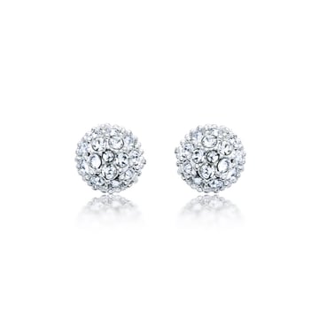 Emma Pave Ball Stud Earrings with Clear Swarovski Crystals Rhodium Plated