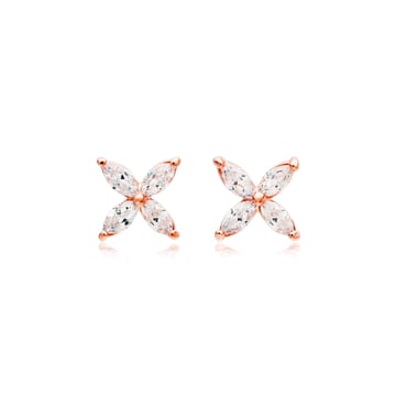 Victoria Flower Marquise Clear CZ Stud Earrings Bridal Rose Gold Plated