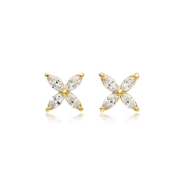 Victoria Flower Marquise Clear CZ Stud Earrings Bridal Gold Plated