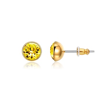 Signature Stud Earrings with 1 Carat Light Topaz Swarovski Crystals Gold Plated