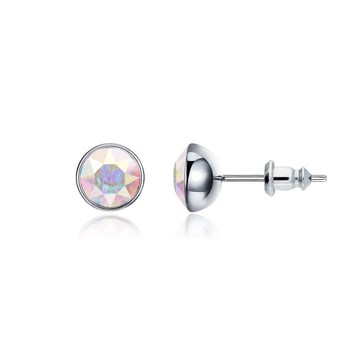 Signature Stud Earrings with 1 Carat Crystal Aurore Boreale Swarovski Crystals Rhodium Plated