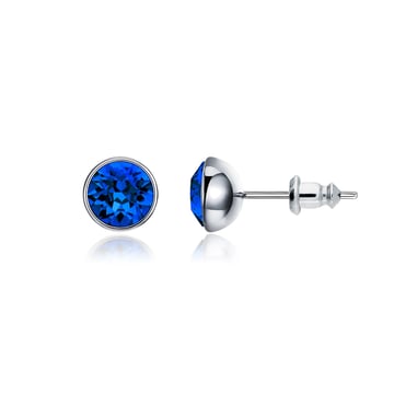 Signature Stud Earrings with 1 Carat Capri Blue Swarovski Crystals Rhodium Plated