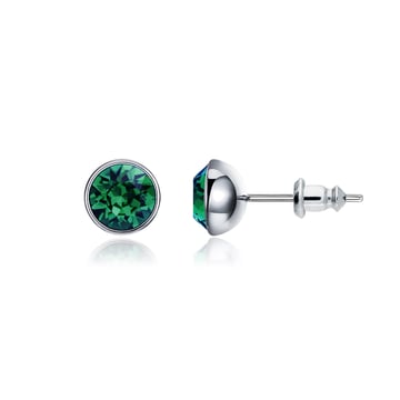 Signature Stud Earrings with 1 Carat Emerald Swarovski Crystals Rhodium Plated