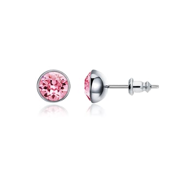 Signature Stud Earrings with 1 Carat Light Rose Swarovski Crystals Rhodium Plated