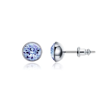 Signature Stud Earrings with 1 Carat Light Sapphire Swarovski Crystals Rhodium Plated