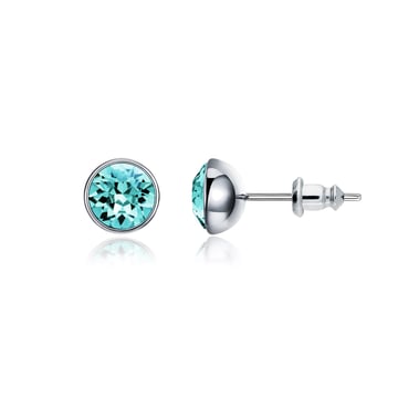 Signature Stud Earrings with 1 Carat Light Turquoise Swarovski Crystals Rhodium Plated