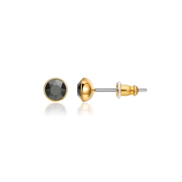Signature Stud Earrings with 3 Sizes Carat Jet Hematite Swarovski Crystals Gold Plated