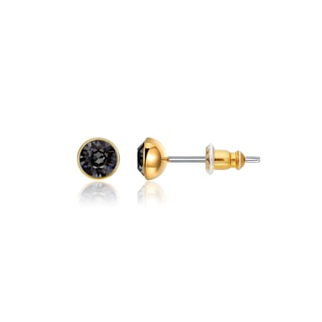 Signature Stud Earrings with 3 Sizes Carat Silver Night Swarovski Crystals Gold Plated