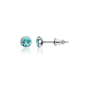 Signature Stud Earrings with 3 Sizes Crt Light Turquoise Swarovski Crystals Rh Plated