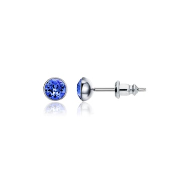Signature Stud Earrings with 3 Sizes Carat Sapphire Swarovski Crystals Rhodium Plated