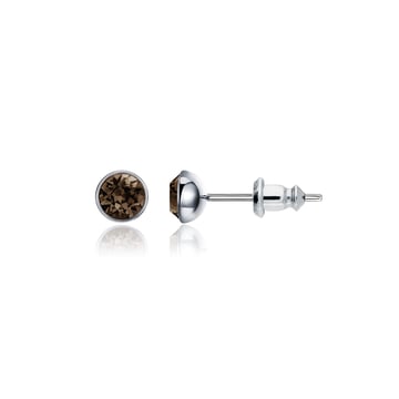 Signature Stud Earrings with 3 Sizes Carat Smoky Quartz Swarovski Crystals Rhodium Plated