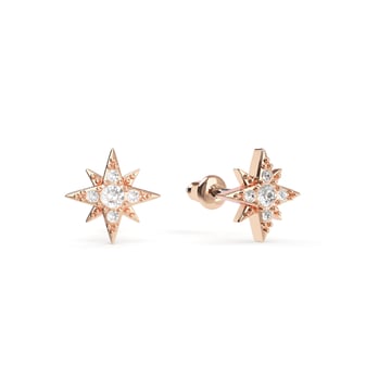 Petite 8 Point Star Stud Earrings Clear Crystals Rose Gold Plated