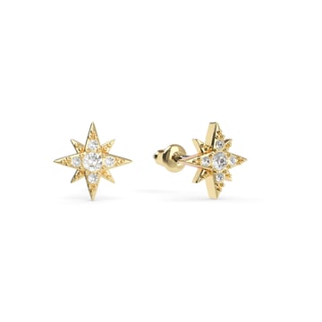Petite 8 Point Star Stud Earrings Clear Crystals Gold Plated