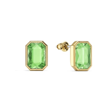 Octagon Mix Carrier Stud Earrings Peridot Crystals Gold Plated