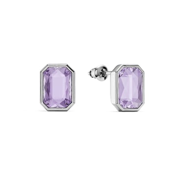 Octagon Mix Carrier Stud Earrings Violet Crystals Rhodium Plated