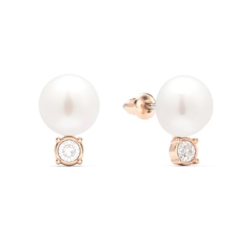 Dewdrop Freshwater Pearl Crystals Stud Earrings White Freshwater Pearl Rose Gold Plated