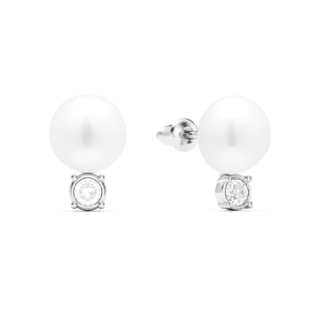 Dewdrop Freshwater Pearl Crystals Stud Earrings White Freshwater Pearl Rhodium Plated