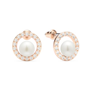 Halo Freshwater Pearl Stud Earrings White Freshwater Pearl Rose Gold Plated