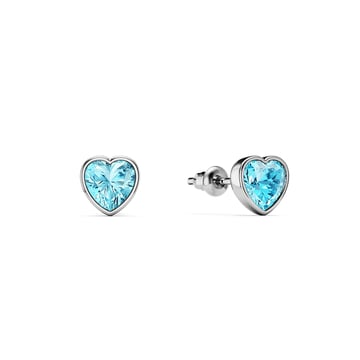 Heart Lifelong Stud Earrings with Aquamarine Crystals Rhodium Plated