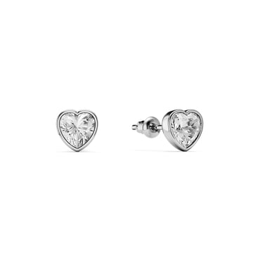 Heart Lifelong Stud Earrings with Clear Crystals Rhodium Plated