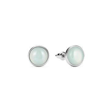 Round Petite Cabochon Stud Earrings Amazonite Rhodium Plated
