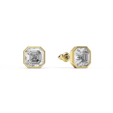 Asscher Stud Earrings with Clear Crystals Gold Plated