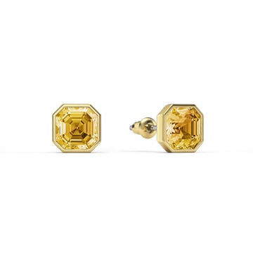 Asscher Stud Earrings with Crystal Golden Shadow Crystals Gold Plated