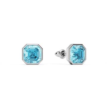 Asscher Stud Earrings with Aquamarine Crystals Rhodium Plated