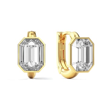 Octagon Statement Hoop Earrings with Clear Crystals Gold Plated