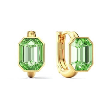 Octagon Statement Hoop Earrings with Peridot Crystals Gold Plated