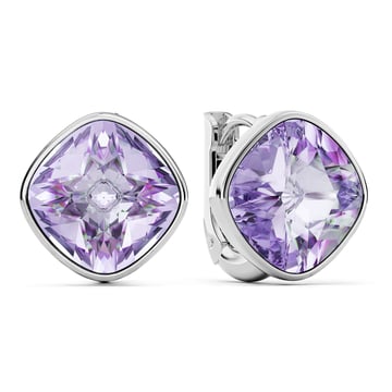 Cushion Statement Hoop Earrings with Violet Crystals Rhodium Plated