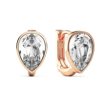 Teardrop Statement Hoop Earrings with Clear Crystals Rose Gold Plated