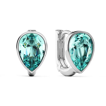 Teardrop Statement Hoop Earrings with Light Turquoise Crystals Rhodium Plated
