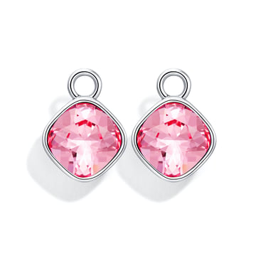 Cushion Mix Charms with Light Rose Swarovski Crystal Rhodium Plated