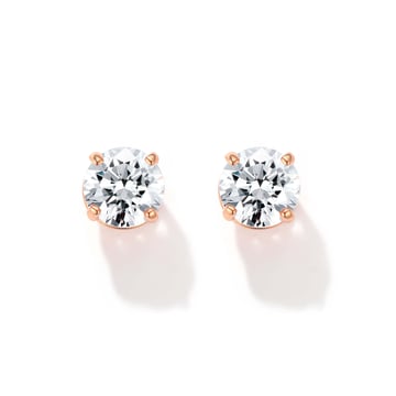 Solitaire Clear Cubic Zirconia Sterling Silver Stud Earrings 4mm Rose Gold Plated