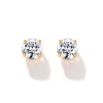 Solitaire Clear Cubic Zirconia Sterling Silver Stud Earrings 4mm Gold Plated